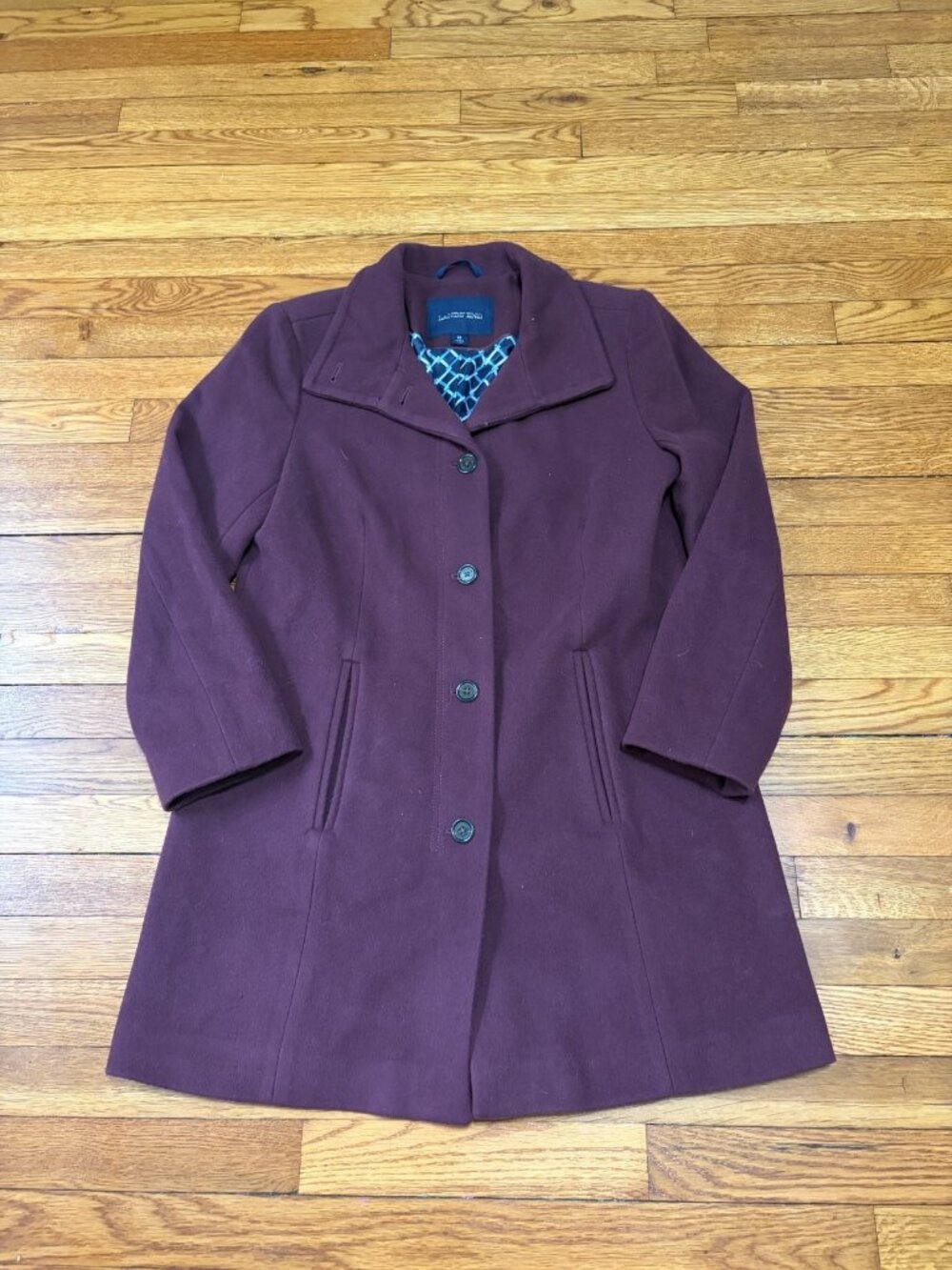 Lands' End Womens Pea Coat Sz 12 Purple Wool Blend Overcoat Peacoat